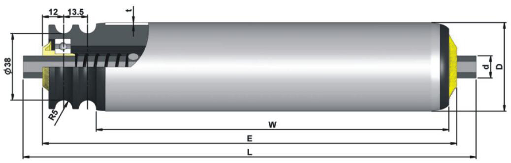 DR260 Конвейерный ролик из оцинкованной стали с кольцевым ремнем и шкивом