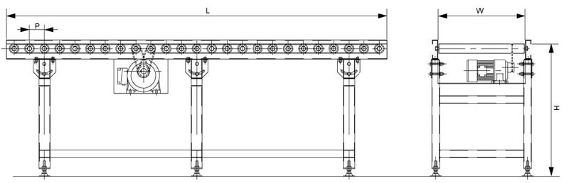 Роликовый конвейер с кольцевой канавкой и ременным приводом