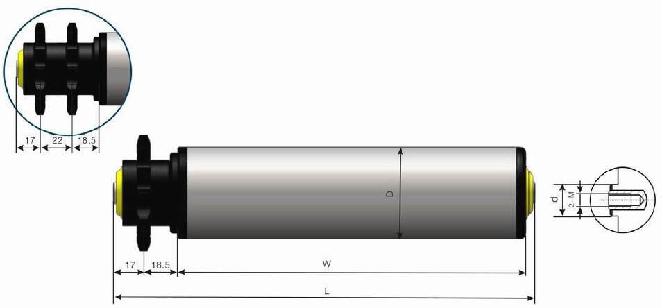 DR214 средняя нагрузка, пластиковая звездочка, оцинкованный стальной конвейерный ролик
