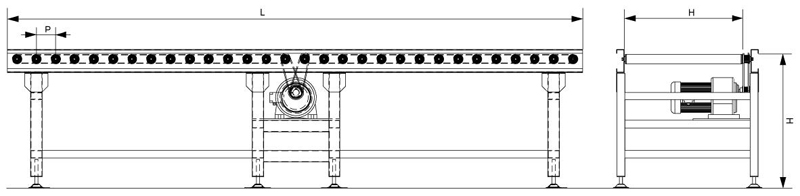 роликовой конвейер, приводимый на зубья